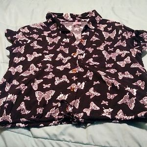 Black button down with white butterflys